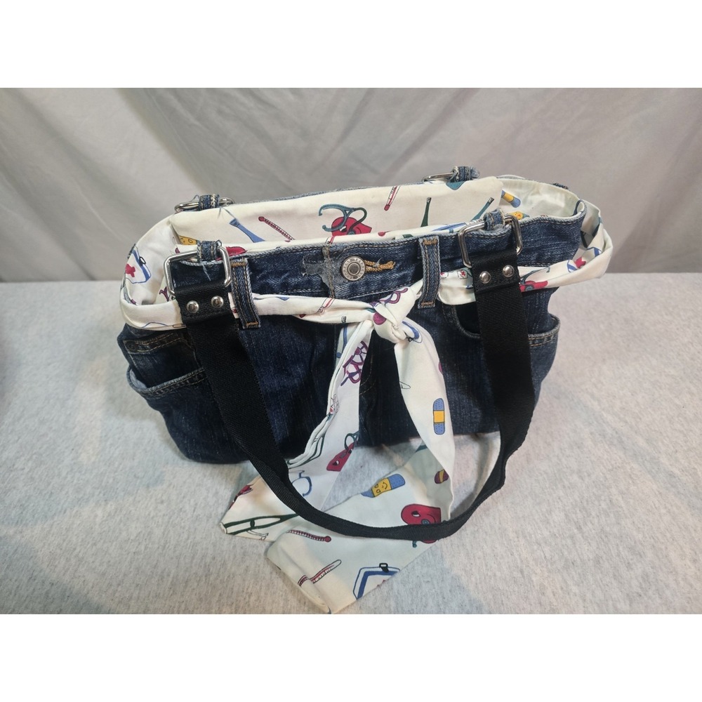 Vintage‎ Handmade Denim Blue Jean Shoulder Handbag Purse w/Pockets nursing